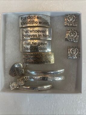 Vintage Silver Inspirational Scripture Bracelet Set bar charms set jewelry craft